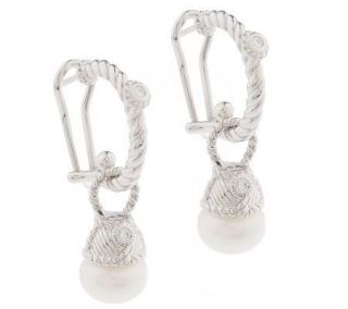 Judith Ripka Sterling 3/4 Cultured Pearl Hoop & Charm Earrings