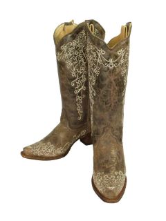 Ladies Corral Boots Brown Crater Bone Embroidery A1094 