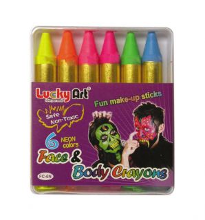 simple to use face paint crayons in neon colours pack of 6 neon
