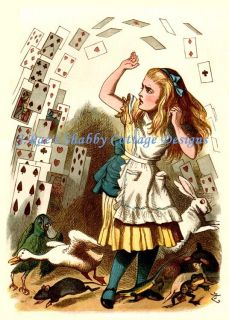 Alice in Wonderland Crazy Flying Cards Fabric Block 5x7
