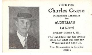  Lake County Illinois Charles Crapo Candidate Card for Alderman