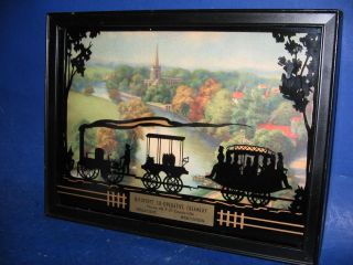   painted glass silhouette train advertisement for Wisconsin creamery