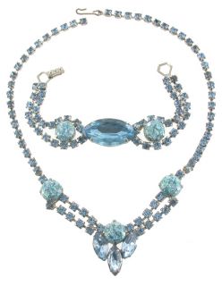  Juliana Blue Rhinestones Confetti Lucite Necklace Bracelet Set