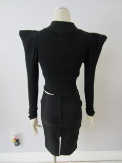 NWT Costa Blanca Black Crop Open Front Puffy Long Sleeves Sweater