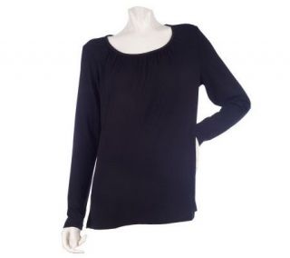 Kelly by Clinton Kelly Long Sleeve Scoop Neck Top with Shirring