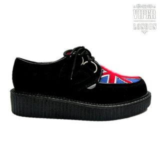  Black Faux Suede Union Jack Rockabilly Lace Up Creepers 3 8