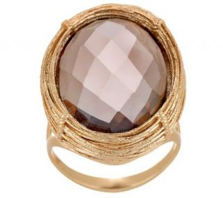 Veronese 18K Clad 11.50ct Faceted Smoky Quartz Oval Ring —