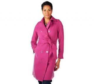 Isaac Mizrahi Live! Double Breasted Melton Trench Coat   A227671
