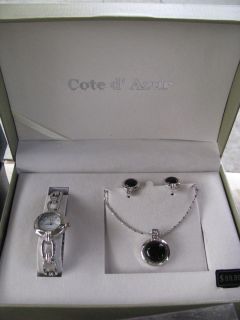 Cote D Azur Womans Jewelry Set with Watch, Necklace, and Matching