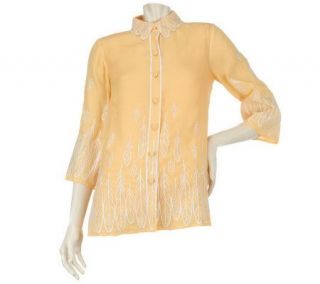 Bob Mackies Feather Embroidered Button Front Shirt with Tank