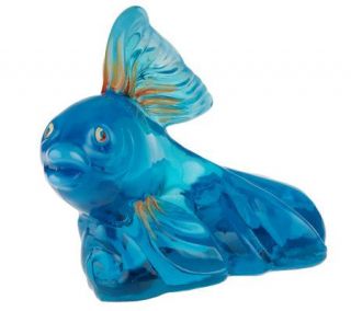 Fenton Art Glass Blue Lagoon Opalescent Koi Fish —