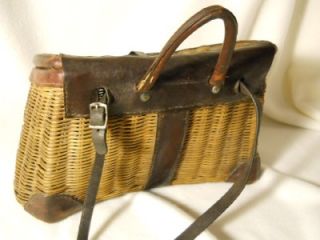 Antique Vintage Fishing Creel Leather Willow Original Straps Beautiful