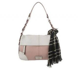 Isaac Mizrahi Live! Pebble Leather Shopper With Scarf   A213773