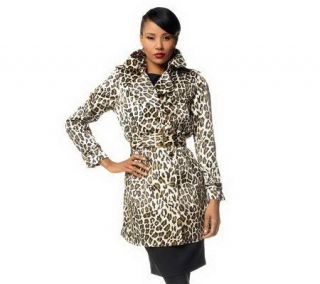 Joan Rivers Animal Print Belted Trenchcoat —