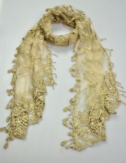 JW12 Gentle Cotton Yarn Lady Party Long Scarf Shawl Embroidery Floral