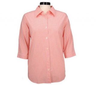 Denim & Co. Stretch Gingham 3/4 Sleeve Cuffed Shirt —