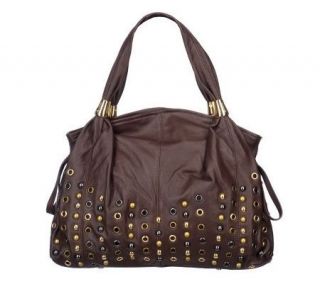 Makowsky Glove Leather Knotted Handle Shopper with Stud Accents