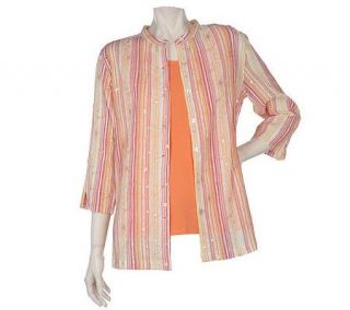 Susan Graver Striped Gauze Embroidered Tunic with Stretch Tank