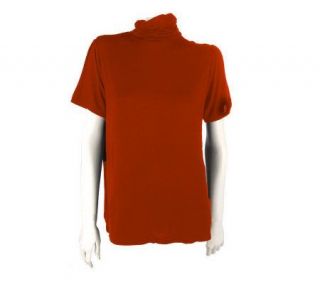 Dialogue Stretch Short Sleeve Mock Neck Shirt with Ruching —
