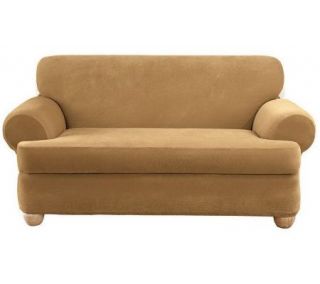Sure Fit Stretch Pique 3 Piece T Cushion Sofa Slipcover —
