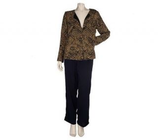 Susan Graver Reversible Print to Solid Crepe Jacket and Pants
