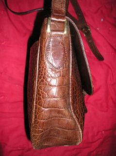 Vintage 80s Cristian Italy Mock Croc Brown Leather Crossbody Saddle