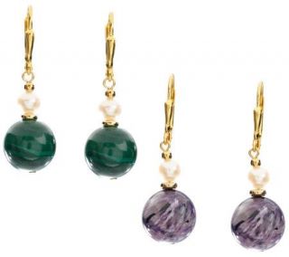 Lee Sands Set of 2 Gemstone & Cultured Pearl Earrings —