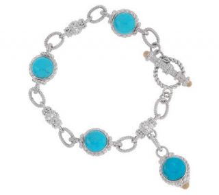 Judith Ripka Sterling Turquoise Cabochon Link Bracelet   J145089