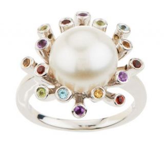 Honora Cultured FreshwaterPearl 9.5mm Button & Gemstone Fireworks Ring 