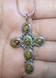 Necklace Pendant Turquoise Carico Lake Cross Sterling Silver by Navajo