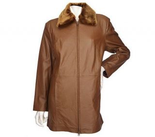 Centigrade Lamb Leather Jacket with Detachable Faux Fur Collar