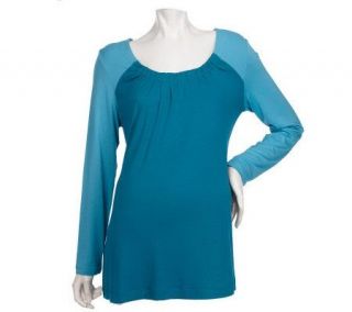 LOGO by Lori Goldstein Colorblock Tunic with Shirring Detail