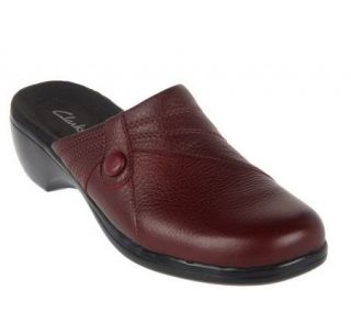 Clarks Tumbled Leather Clogs with Button Detail —