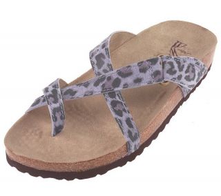 White Mountain Leather Animal Print Cross Strap Thong Sandals