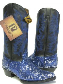  Blue Shiny Fancy Sexy Sequins Cowboy Boots for Western Rodeo