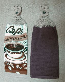 Kitchen Towels Crochet Top Full Uncut Towels Coffee Cafe Solid Brown