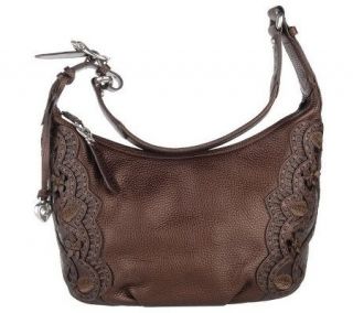 Brighton Nikki Leather Zip Top Handbag with Applique Detail — 