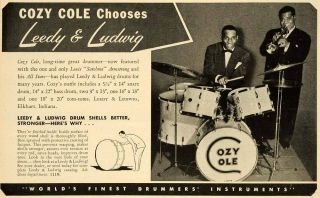 1953 Ad Leedy Ludwig Drums Cozy Cole Armstrong Stars ORIGINAL