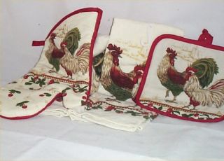PC Kitchen Towel Rooster Cherrys Pot Holder Oven Mitt Country