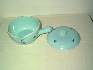 1950s Cronin Crock Pottery Blue Tulip Pattern Sauce Pot with Spout