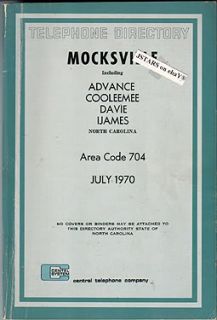 1970 Mocksville NC Advance Cooleemee Davie Telephone Directory Phone