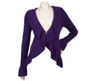 Dialogue Long Sleeve Ruffle Trim Cardigan with Button Closure   A91990