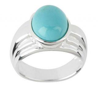 Oval Turquoise Sculpted Sterling Band Ring —