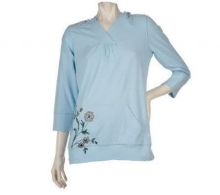 Sport Savvy Stretch Jersey 3/4 Sleeve Hooded Pullover w/Floral Print 