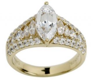 Diamonique Sterling or 14K Gold Clad 100 Facet Marquise Ring