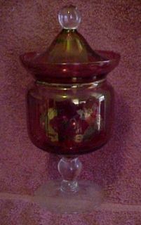 Hand Blown Cranberry 40th Anniversary Candy Dish