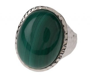 Sterling Oval Malachite Hammered Ring —