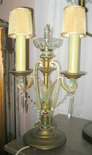 Beautiful Vintage Enamel Crystal 2 Light Candelabra