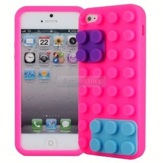 New Pink Lego Brick Style Silicone Skin Case Cover For Apple iPhone 5