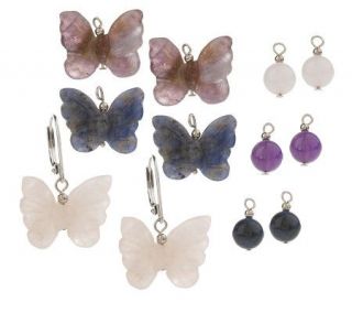 Lee Sands Set of 6 Interchangeable Butterfly Gem Earrings —